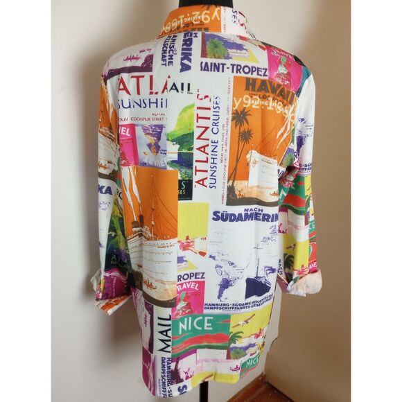 NWOT Button Down Blouse with Travel Destinations / Size Medium - Picture 6 of 11